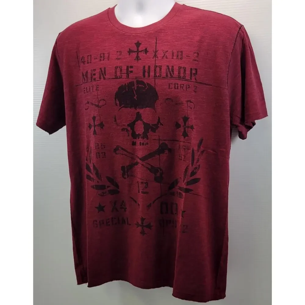 B) Retrofit Men's Graphic Short Sleeve Tee Shirt Crew Neck Men of Honor Skull L